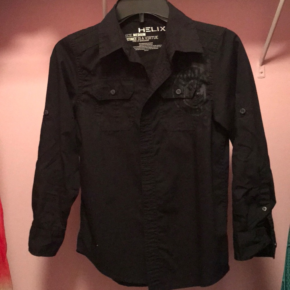 Black button down collared shirt